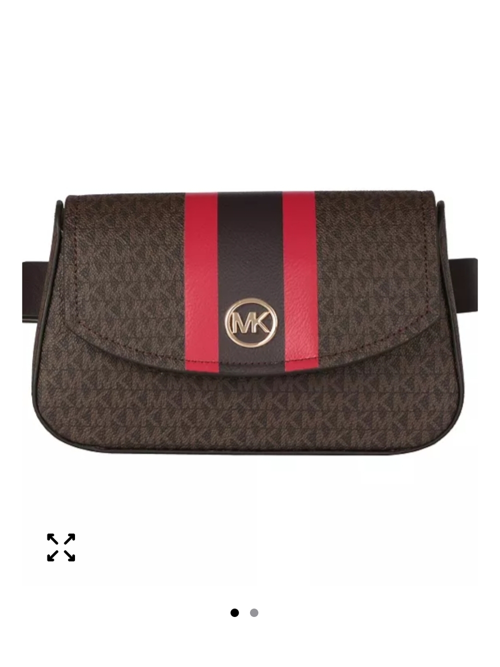 Michael Kors Brown Monogram Belt Bag with Red and Black Stripe